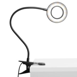 Zwarte Ring multicolor LED loeplamp (met tafelklem) 2